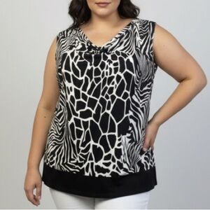 😍SHOW SPECIAL - CONTEMPO / PENNINGTONS Black and White Cowl Neck Blouse 1X